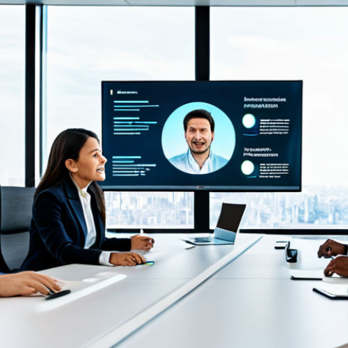 A diverse group of professionals, fully clothed in modest business attire, engage in a collaborative digital meeting. They are seated around a sleek, modern conference table, surrounded by interactive holographic screens displaying data and visual communication. Their expressions show active listening and thoughtful exchange, emphasizing the importance of human understanding and contextual communication in the digital age. The setting is a bright, minimalist office space with large windows overlooking a city skyline. perfect anatomy, correct proportions, well-formed hands, proper finger count, natural pose, professional photography, high quality, safe for work, appropriate content, family-friendly.