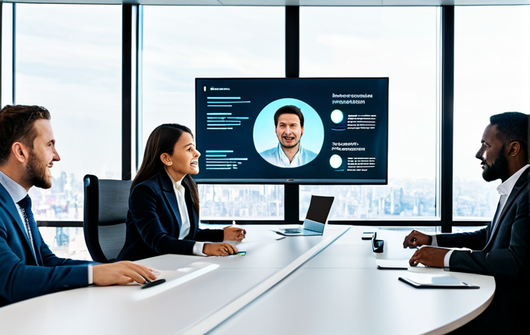 A diverse group of professionals, fully clothed in modest business attire, engage in a collaborative digital meeting. They are seated around a sleek, modern conference table, surrounded by interactive holographic screens displaying data and visual communication. Their expressions show active listening and thoughtful exchange, emphasizing the importance of human understanding and contextual communication in the digital age. The setting is a bright, minimalist office space with large windows overlooking a city skyline. perfect anatomy, correct proportions, well-formed hands, proper finger count, natural pose, professional photography, high quality, safe for work, appropriate content, family-friendly.