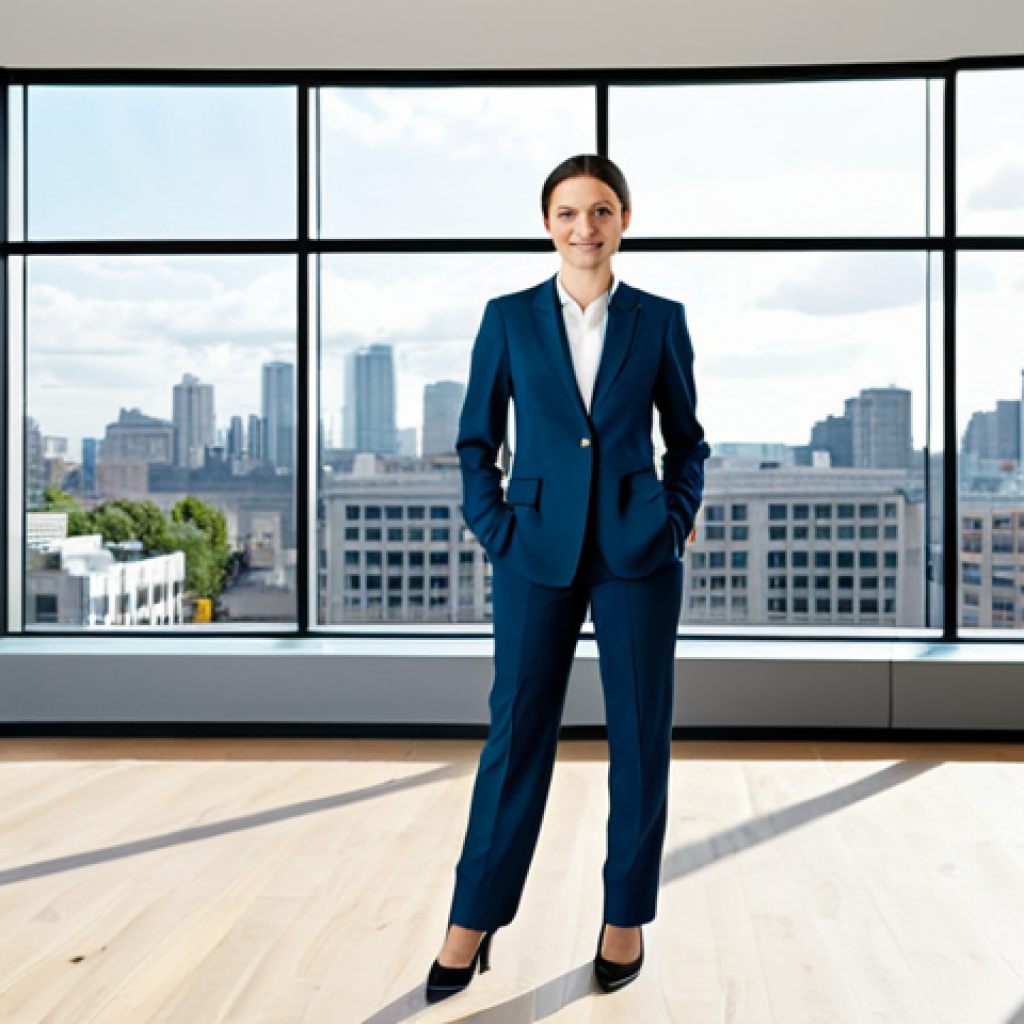 Professional Setting**
"A confident businesswoman in a modern, fully clothed business suit, standing in a bright, open office space with large windows overlooking a city. Appropriate attire, safe for work, perfect anatomy, natural pose, professional photography, high quality, modest clothing."
**