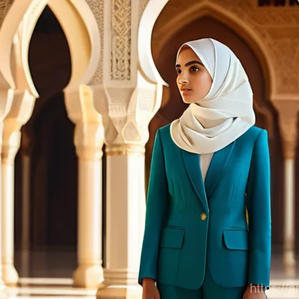상황별 대화에서의 효과적인 질문 기술 - **Prompt 1: The Pathways of Insightful Questions**
A sophisticated young Arab woman, wearing an ...