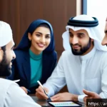 Home 18 상황 맥락화 커뮤니케이션의 장점 - A professional multicultural business meeting scene in a modern office, featuring diverse Arabic-spe...